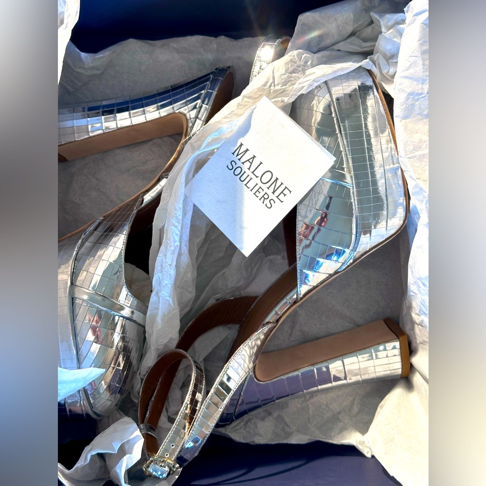 Malone Souliers Mora Mirror Platform Heels original box and packing! Fabulous!